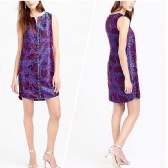 J Crew Sleeveless Floral Print Jacquard Shift Dress in Midnight 0 - Picture 2 of 5